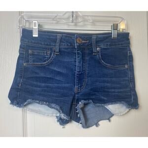 American Eagle Women's Blue Denim Hi-Rise Cut Off Shortie Shorts Size 6